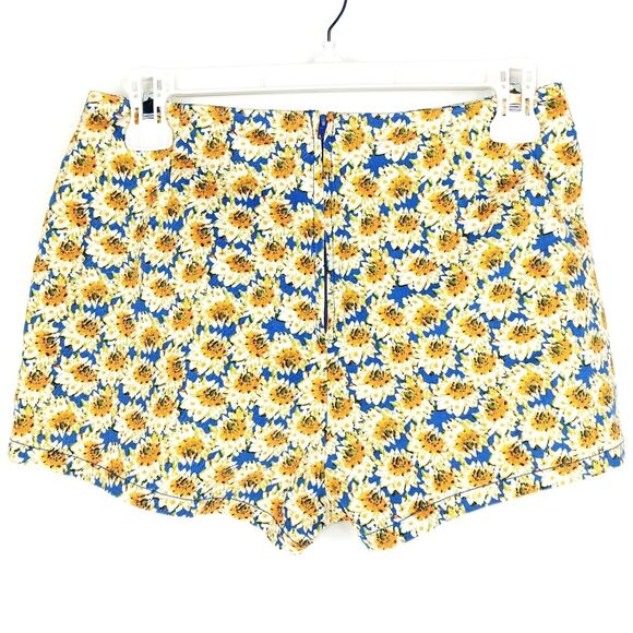 E Hanger M Women’s Blue Yellow Daisy Floral Shorts Medium Stretchy Zip Pockets - Picture 7 of 12